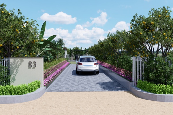 East Facing villa entrance driveway