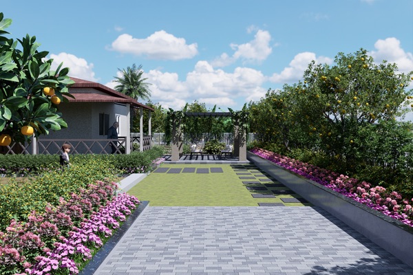 East Facing villa garden pathway